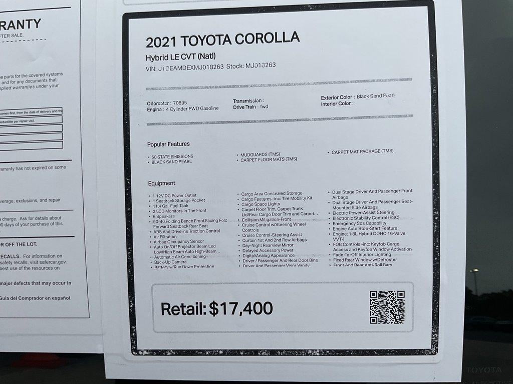 2021 Toyota Corolla Hybrid LE CVT (Natl)